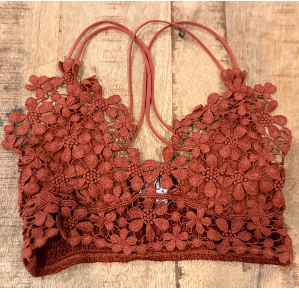 Free PeopleBralette Rust Orange Floral Crochet Lace Boho Strappy Small